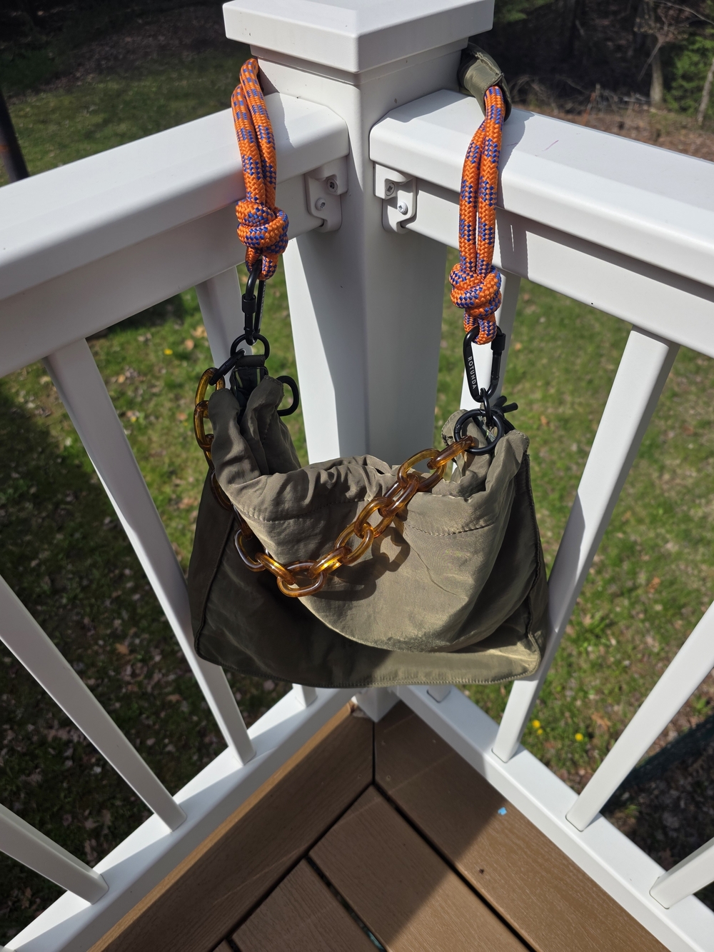 Olive Green Hobo Bag with Amber Chain Accent